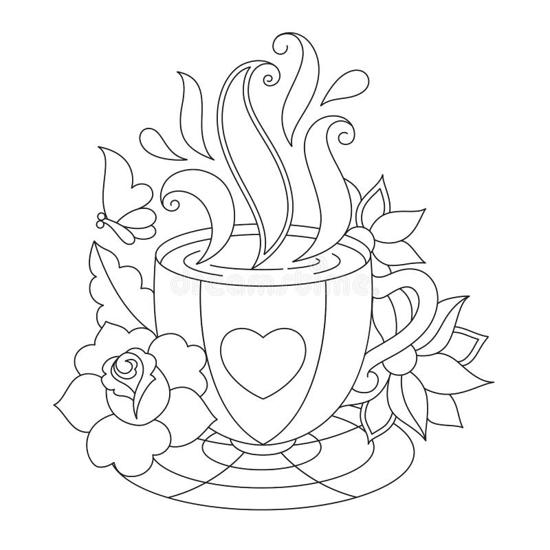 Café de vecteur ou tasse de thé Pages de coloration illustration de vecteur Café de vecteur ou tasse de thé Pages de coloration illustration de vecteur