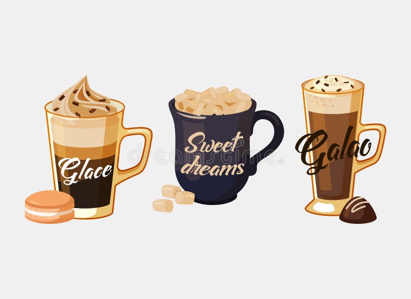 Café e galao Glace de Portugal, copo com açúcar ilustração do vetor Café e galao Glace de Portugal, copo com açúcar ilustração do vetor