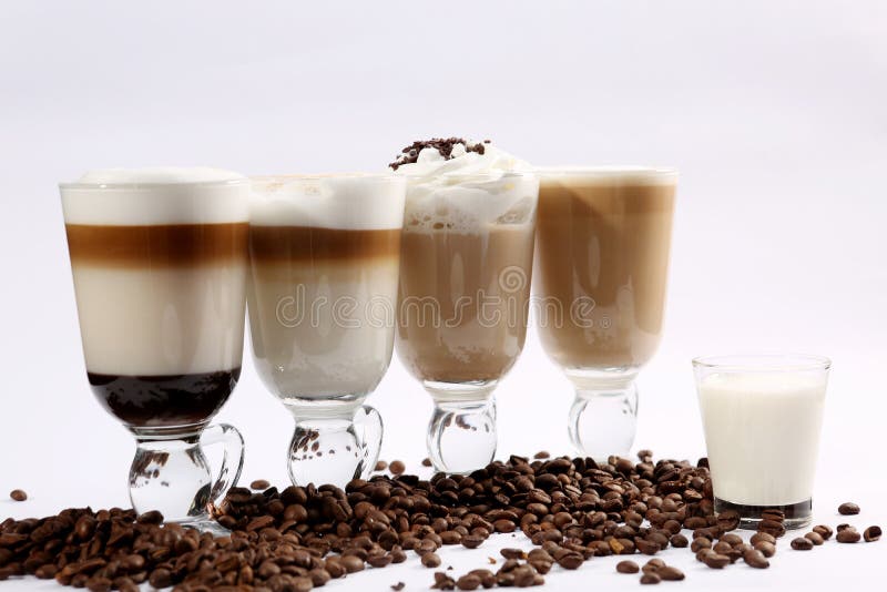 Set of 4 irish coffee isolated on white background. Set of 4 irish coffee isolated on white background