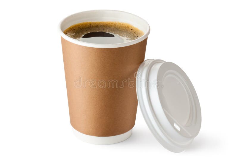 Café para llevar abierto en taza de la cartulina