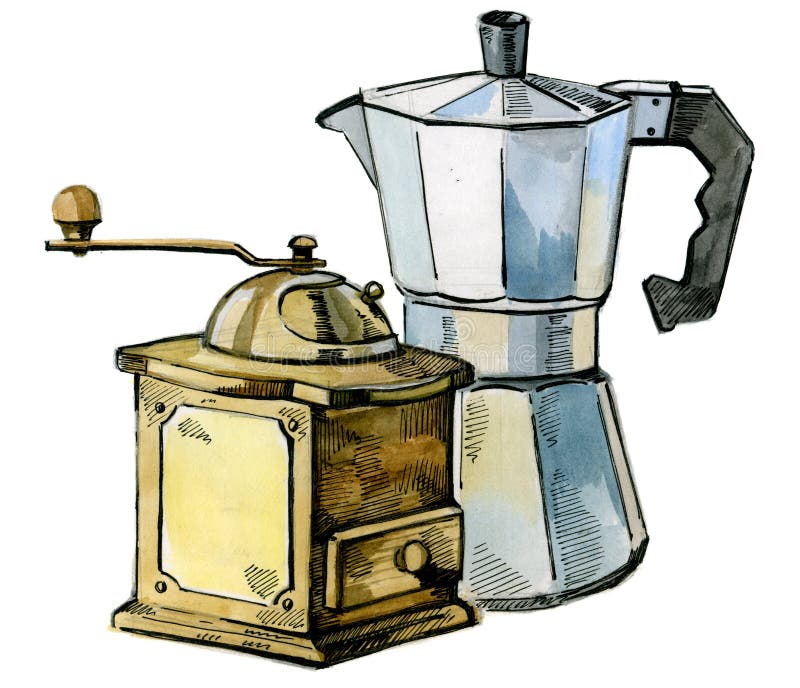 Aquarela desenhada à mão de café ilustração royalty free