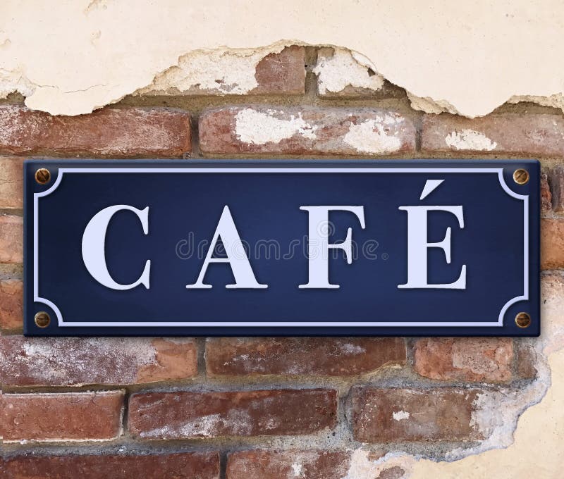 Café-Zeichen auf Backsteinmauer lizenzfreie stockfotografie Café-Zeichen auf Backsteinmauer lizenzfreie stockfotografie