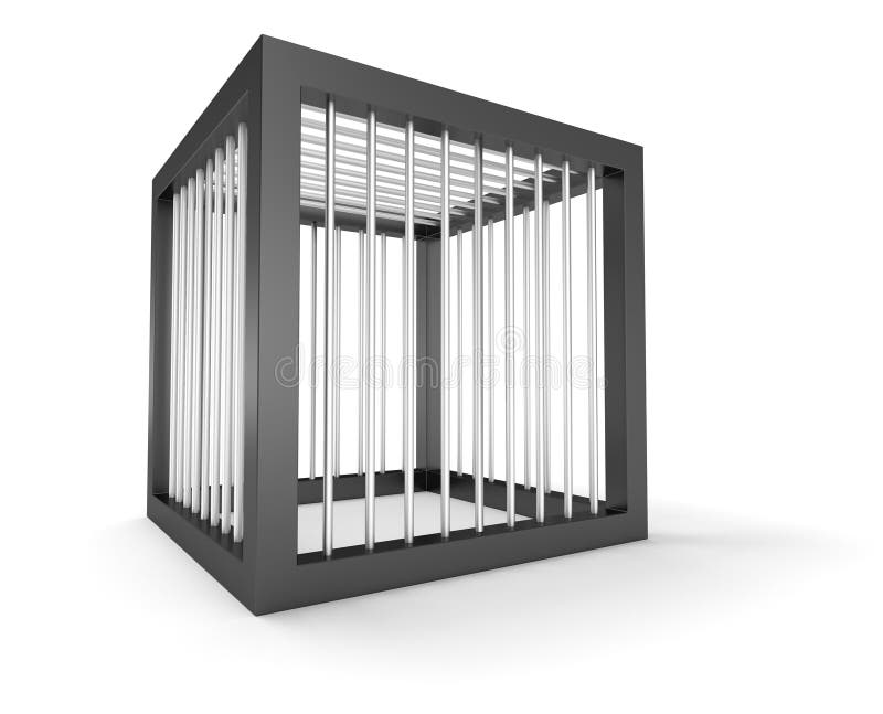 Heavy security prison. Steel cube secured with strong bars. Cage block to hold animal or monster. Cubic jail. Heavy security prison. Steel cube secured with strong bars. Cage block to hold animal or monster. Cubic jail.