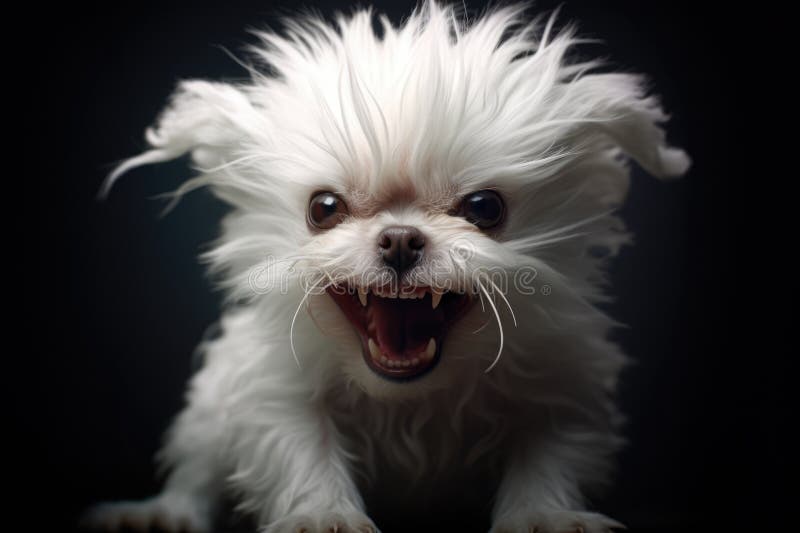 Cagnolino bianco rabbioso di chihuahua su fondo nero creato con tecnologia generativa ai illustrazione vettoriale