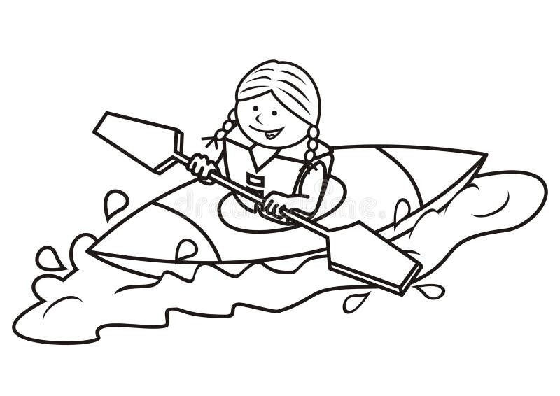 Caiaque e menina, livro para colorir ilustração royalty free Caiaque e menina, livro para colorir ilustração royalty free