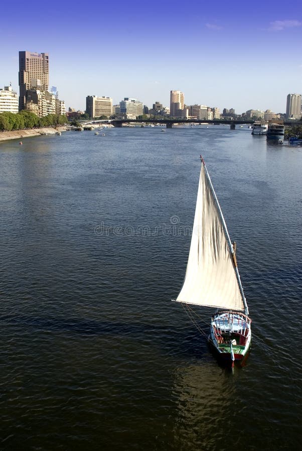 Cairo, Egypt City Skyline Sailboat Nile River royalty free stock image