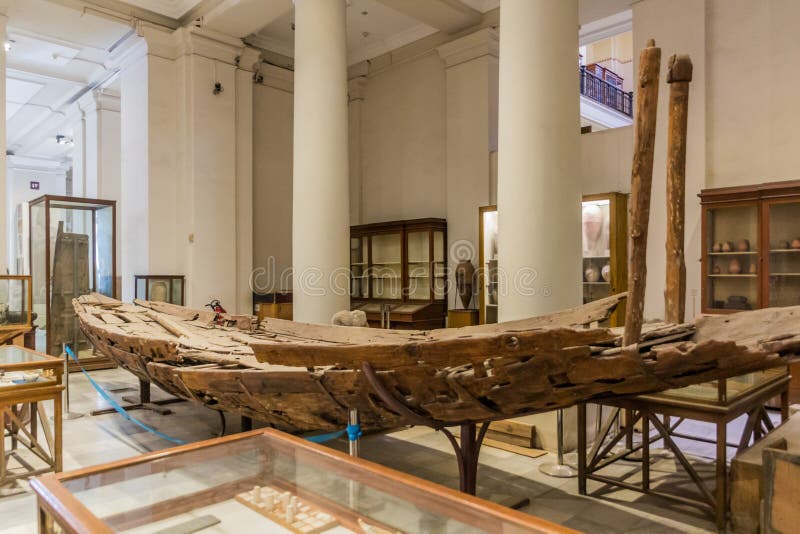 CAIRO, EGYPT JANUARY 27, 2019 Ancient Boat in the Egyptian Museum in