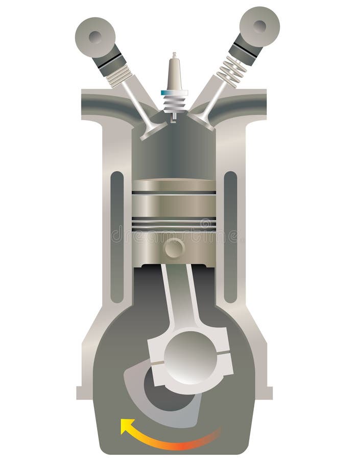 Um Motor De Combustão Interna. O Motor De Desenho Da Máquina Na Seção,  Ilustrando A Estrutura Interna - Os Cilindros, Pistões, A Vela De Ignição.  Royalty Free SVG, Cliparts, Vetores, e Ilustrações