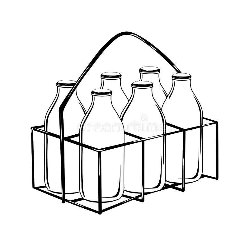 Caixa da garrafa de leite no desenho preto do esboço-vetor ilustração royalty free Caixa da garrafa de leite no desenho preto do esboço-vetor ilustração royalty free