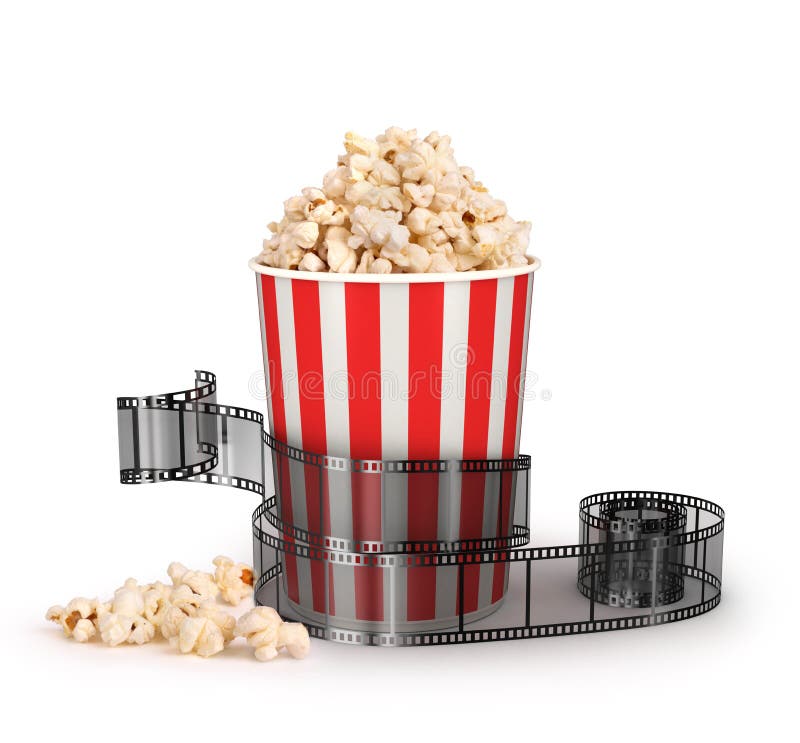 Caixa da pipoca com uma tira do filme de 35mm ilustração royalty free Caixa da pipoca com uma tira do filme de 35mm ilustração royalty free
