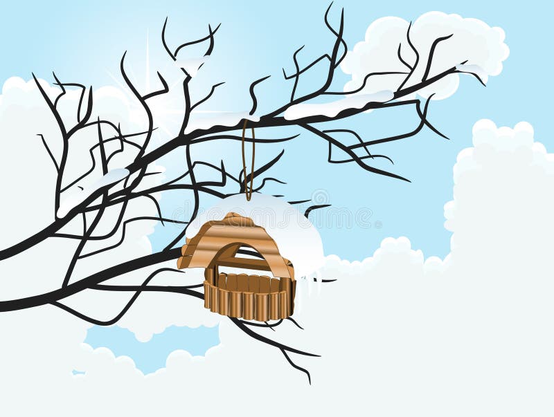 Nesting box in winter - illustration. Nesting box in winter - illustration