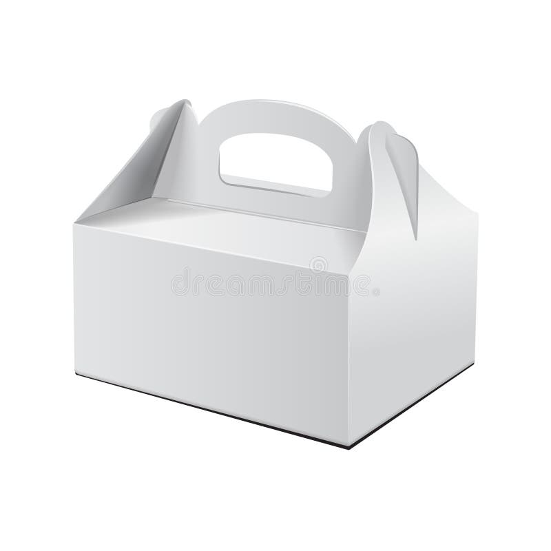 Caixa de bolo Para o fast food, o presente, etc. Carry Packaging Modelo do vetor Molde branco do pacote do cartão