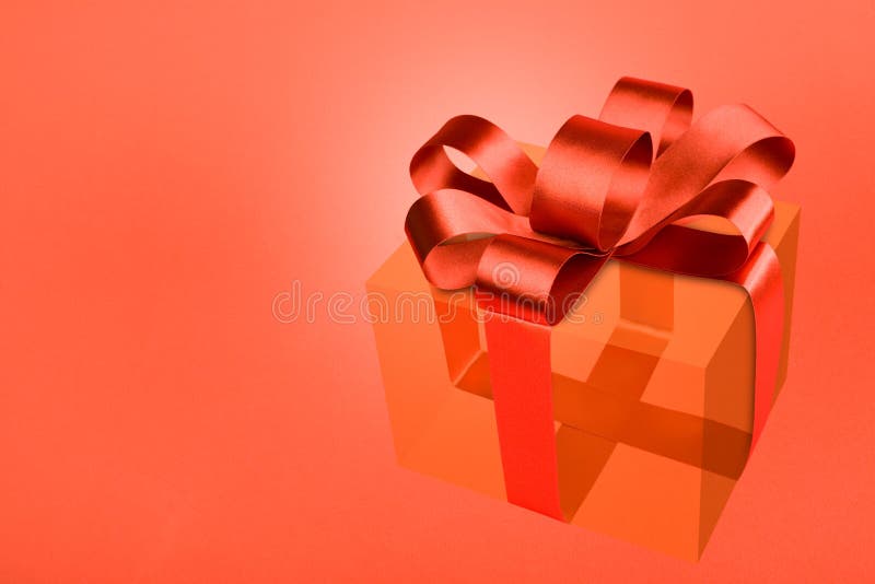 Transparent empty gift box on red background. Transparent empty gift box on red background