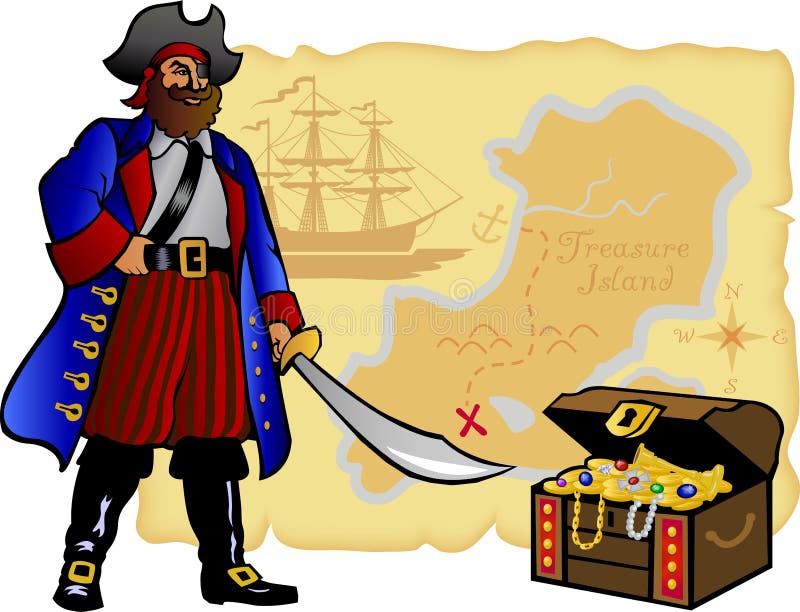Caixa do pirata, do mapa e de tesouro ilustração royalty free Caixa do pirata, do mapa e de tesouro ilustração royalty free