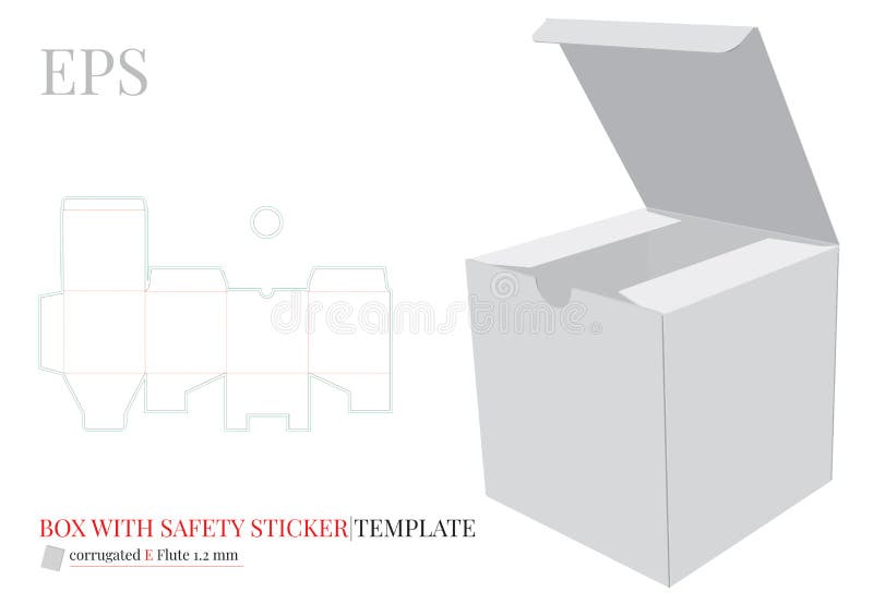 Caja cuadrada con la plantilla de la etiqueta engomada de la seguridad El vector con cortado con tintas/el laser cort? capas Blan