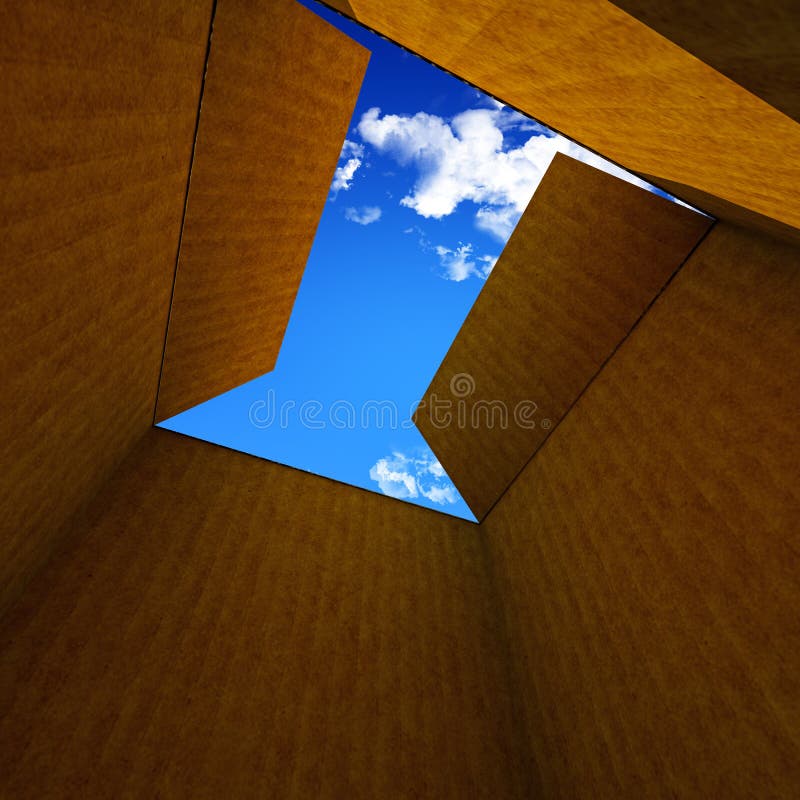Cardboard box under a blue sky. Cardboard box under a blue sky