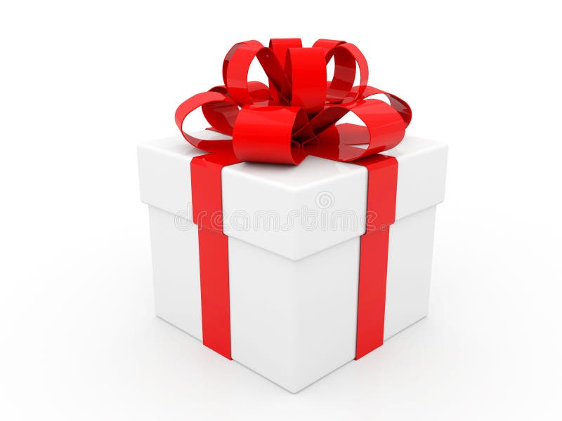 Caja de cartón blanca con la cinta y el arco rojos Rectángulo de regalo en el fondo blanco ilustración del vector Caja de cartón blanca con la cinta y el arco rojos Rectángulo de regalo en el fondo blanco ilustración del vector