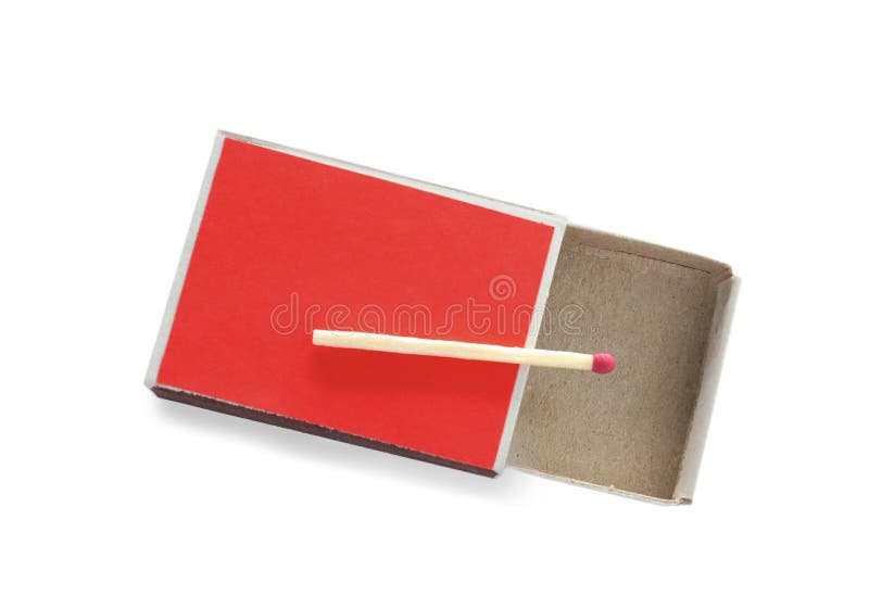 Caja de cartón con el partido en el fondo blanco, visión superior imagen de archivo Caja de cartón con el partido en el fondo blanco, visión superior imagen de archivo