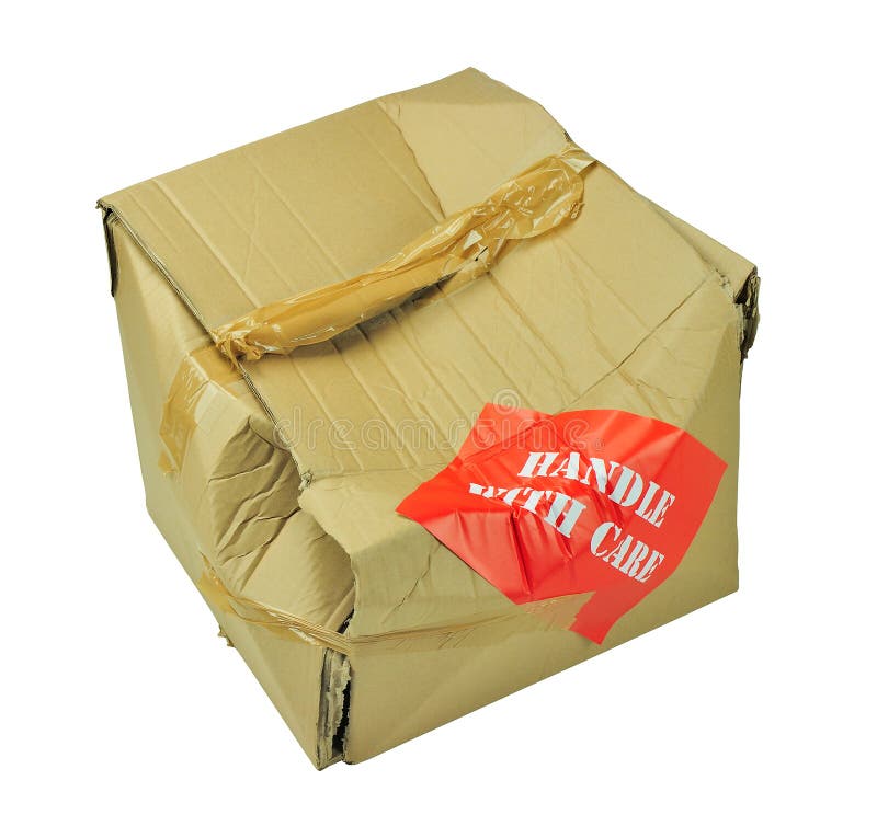 Cardboard box which has been damaged in transit isolated with clipping path. Cardboard box which has been damaged in transit isolated with clipping path