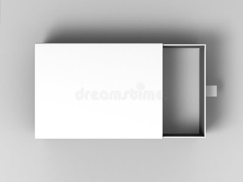 Realistic Open Package Cardboard Sliding Box on grey background. For small items, matches, and other things. 3d render illustration. Realistic Open Package Cardboard Sliding Box on grey background. For small items, matches, and other things. 3d render illustration