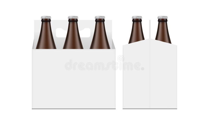 Cardboard Beer Bottle Carrier Packaging Box Mockup, Front and Side View, Isolated on White Background. Vector Illustration. Cardboard Beer Bottle Carrier Packaging Box Mockup, Front and Side View, Isolated on White Background. Vector Illustration