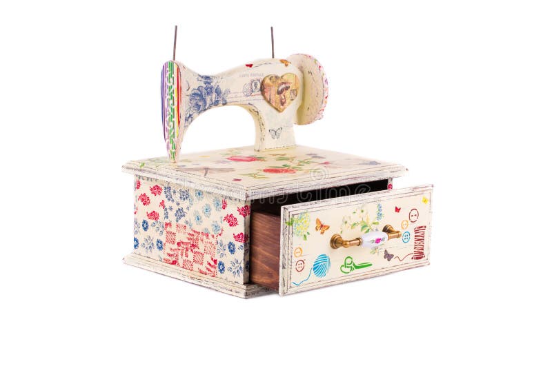 Caja de Costura de Madera con cajón Maquina de coser 20x15x20 cms