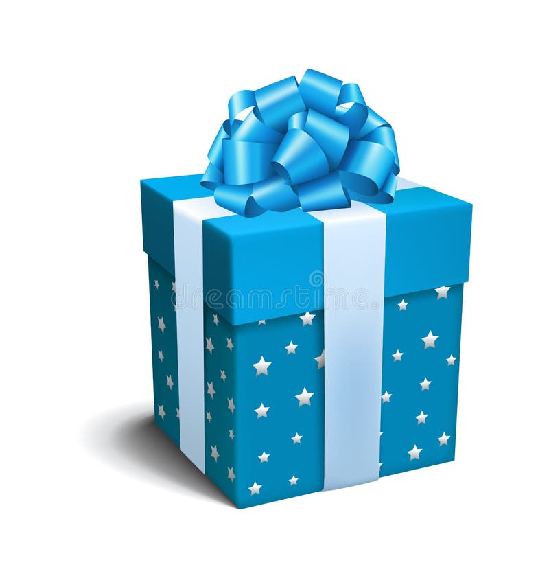 Caja de regalo azul de la celebración con el arco en blanco ilustración del vector Caja de regalo azul de la celebración con el arco en blanco ilustración del vector