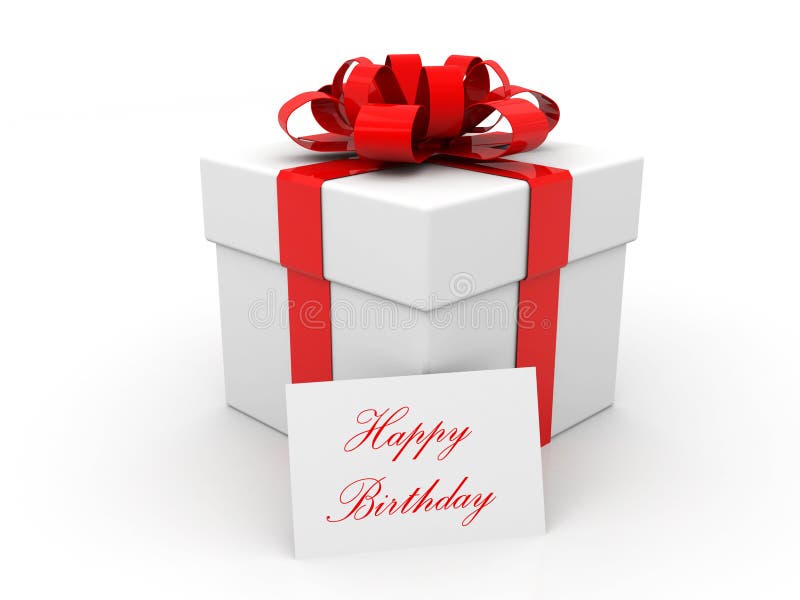 Caja de regalo del feliz cumpleaños sobre el fondo blanco 3d rinden stock de ilustración Caja de regalo del feliz cumpleaños sobre el fondo blanco 3d rinden stock de ilustración