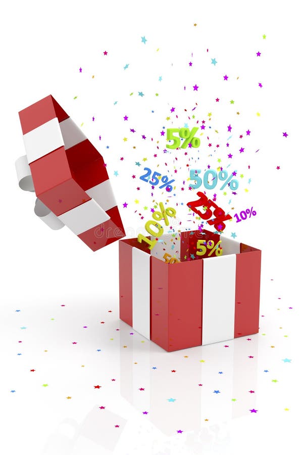 Caja de regalo roja con descuentos stock de ilustración Caja de regalo roja con descuentos stock de ilustración