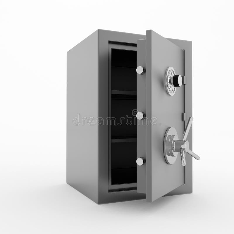 Bank safe. 3d illustration of open steel safe over white background. Bank safe. 3d illustration of open steel safe over white background.