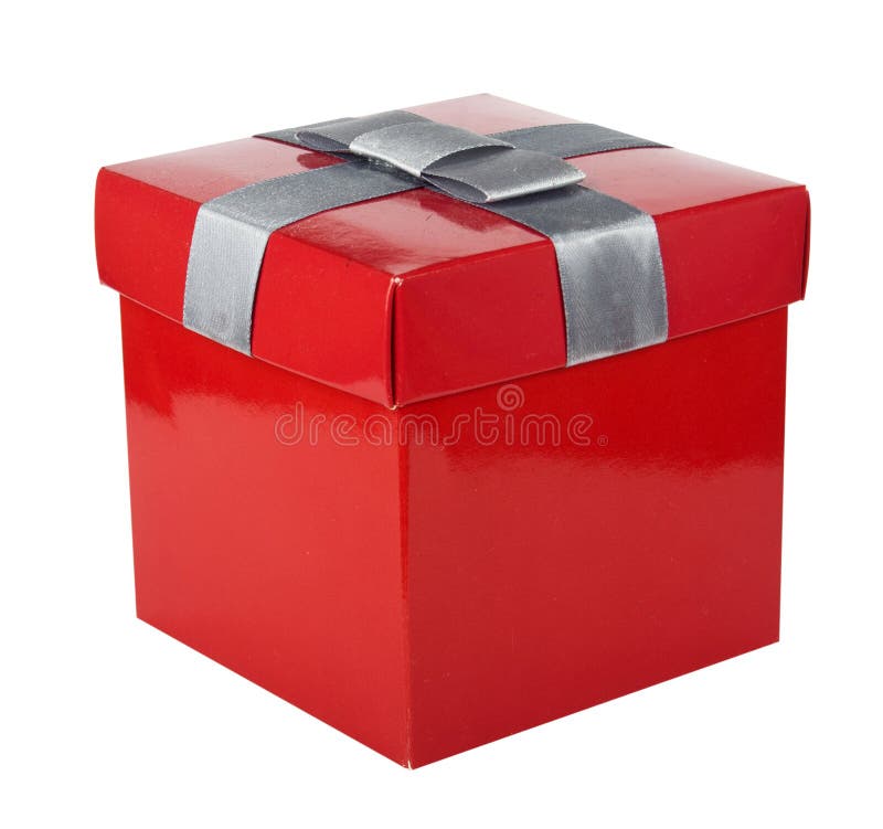 Caja y cinta rojas en los fondos blancos foto de archivo Caja y cinta rojas en los fondos blancos foto de archivo