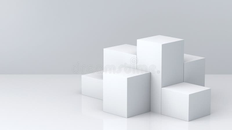 Cajas blancas del cubo con el fondo blanco de pared en blanco para la exhibición representación 3d libre illustration Cajas blancas del cubo con el fondo blanco de pared en blanco para la exhibición representación 3d libre illustration
