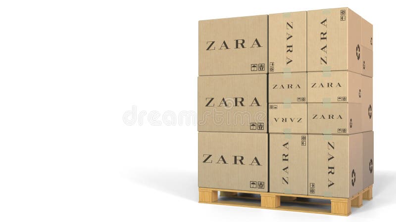 Cajas El Logotipo De Zara En La Plataforma Representación 3D Imagen editorial - Ilustración de mercado: