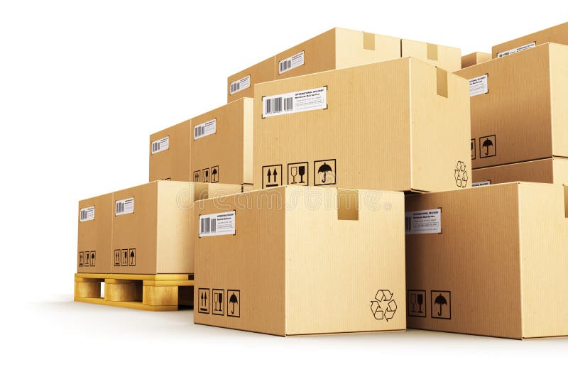 Cajas De Cartón En Las Paletas Del Envío Stock de ilustración - Ilustración de madera, salida: 99088361