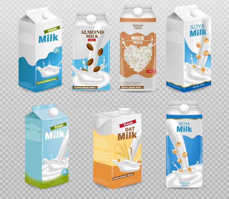 Cajas de la leche aisladas en el vector transparente del fondo realista Colección de leche, de avena, de soja, de arroz y de alme libre illustration Cajas de la leche aisladas en el vector transparente del fondo realista Colección de leche, de avena, de soja, de arroz y de alme libre illustration