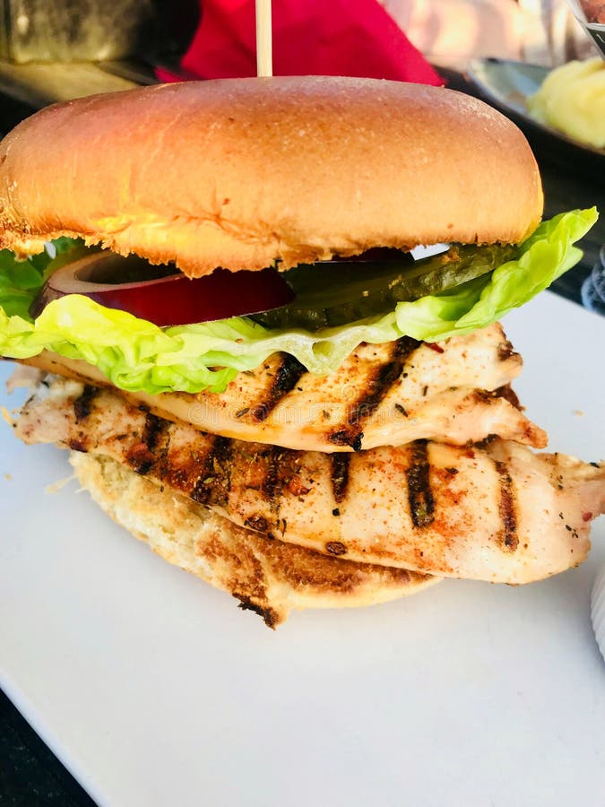 Cajun chicken burger stock photo. Image of breast, outdoors 116133084