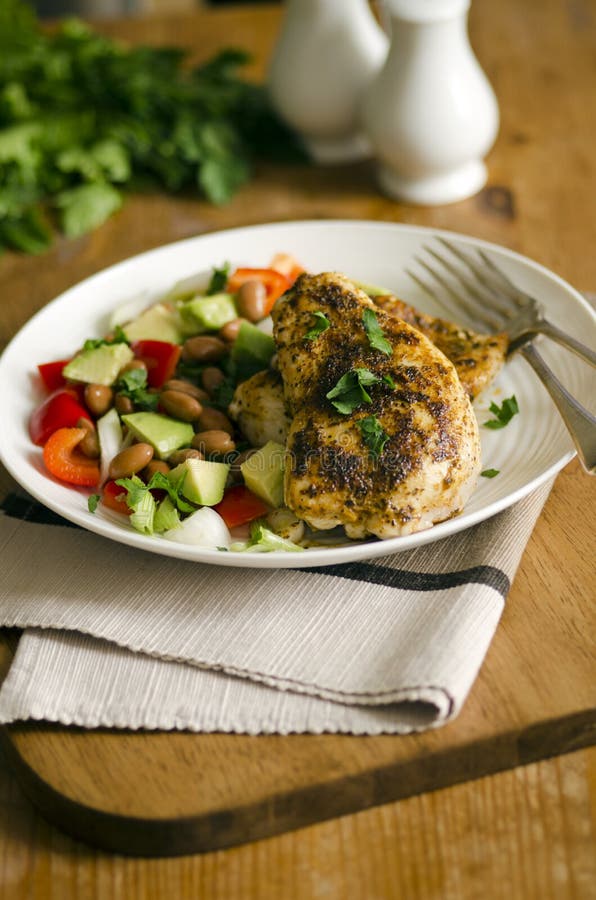 Cajun Chicken Plate with a Green Salad Stock Image Image of cajun