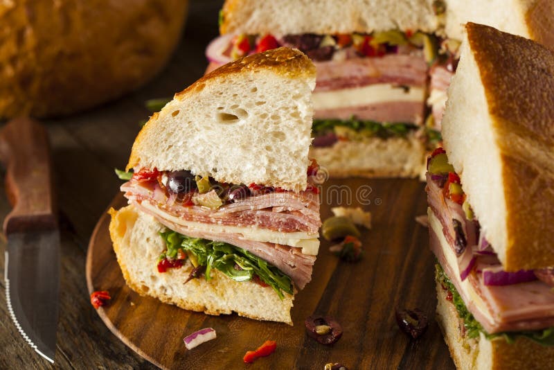 Cajun Muffaletta Sandwich with Meat and Cheese Stock Photo Image of