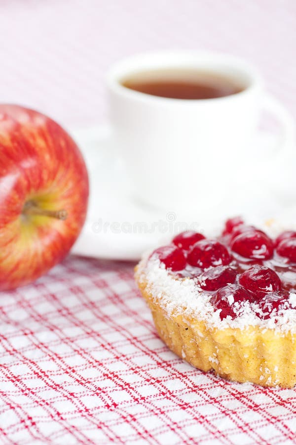 Download Cake With Berries And Tea On Plaid Fabric Stock Image - Image of homemade, pastry: 25424319