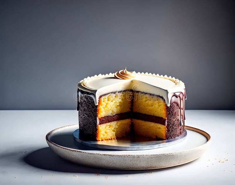 Cake with a Brown and White Layer, Sliced. Happy Birthday Stock ...