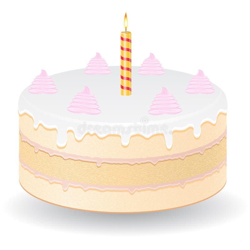 Cake with burning candle vector illustration