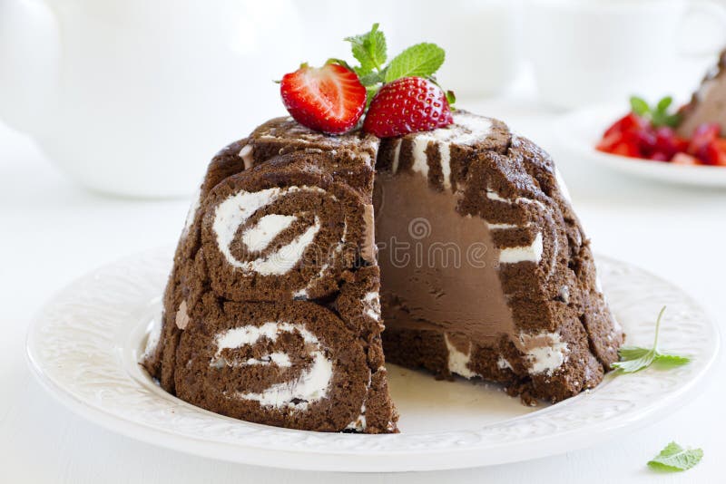 Cake Charlotte Royale with Chocolate Ice Cream Stock Photo Image of