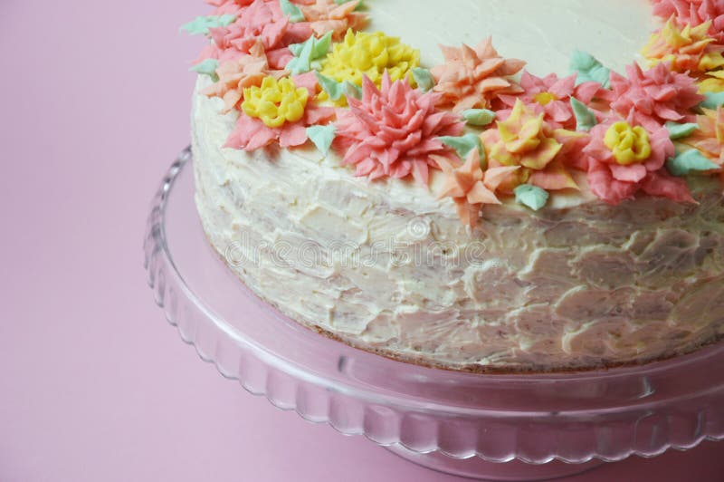 Cake with cream flowers on a light background. royalty free stock photography Cake with cream flowers on a light background. royalty free stock photography
