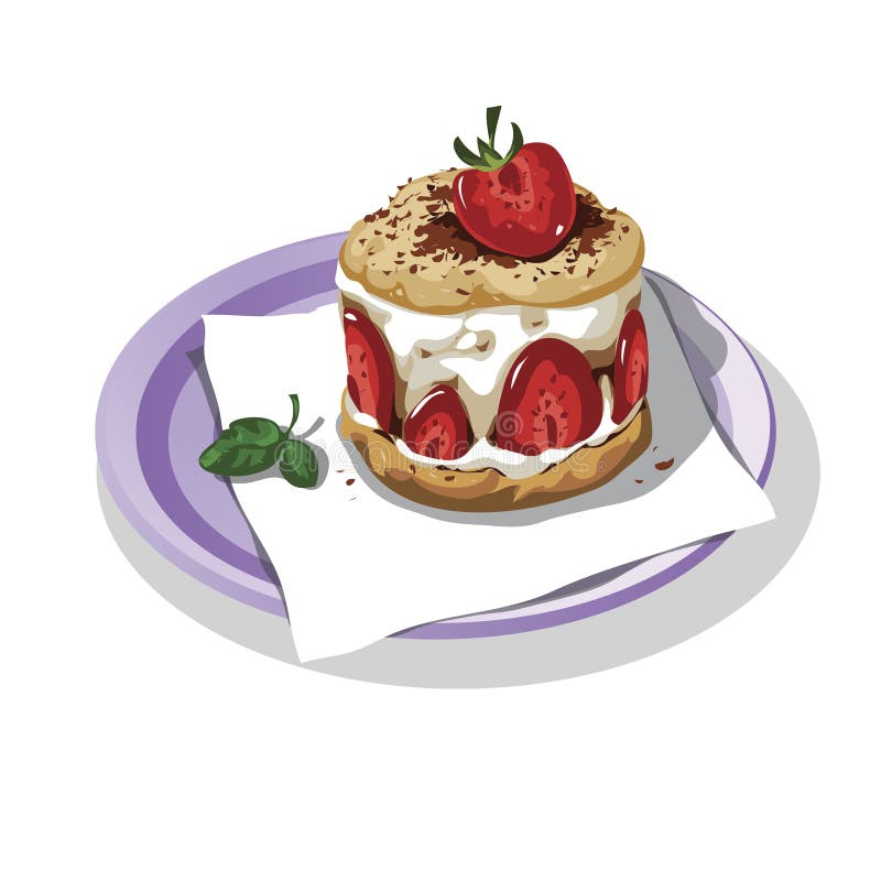 Cake with a creamy cream and strawberries vector illustration