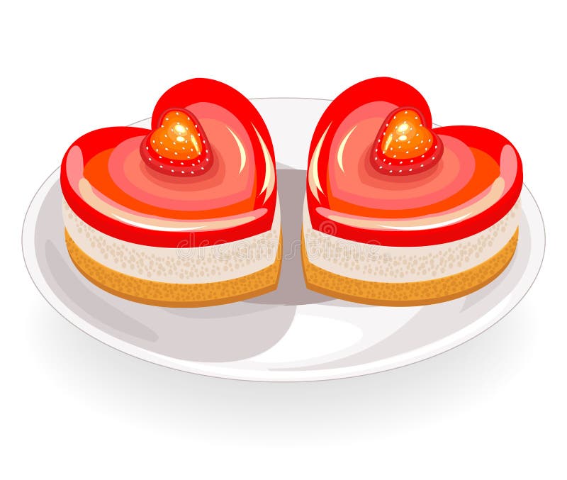 The cake has a heart shape. Exquisite sweetness. Suitable for a romantic meeting, for Valentine`s Day, like a valentine. Vector stock illustration The cake has a heart shape. Exquisite sweetness. Suitable for a romantic meeting, for Valentine`s Day, like a valentine. Vector stock illustration