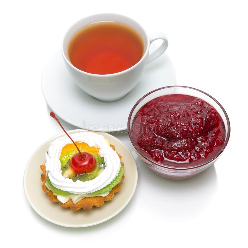Fruit Cake Against a Cup of Tea and Jam Stock Photo Image of pastry