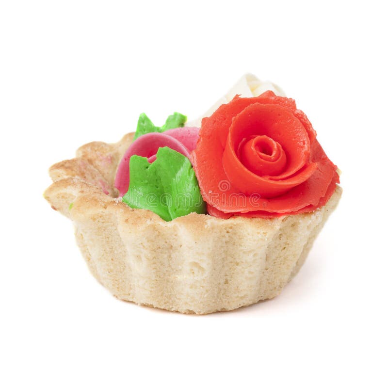 Taart met room met bloemen van boter stock foto's