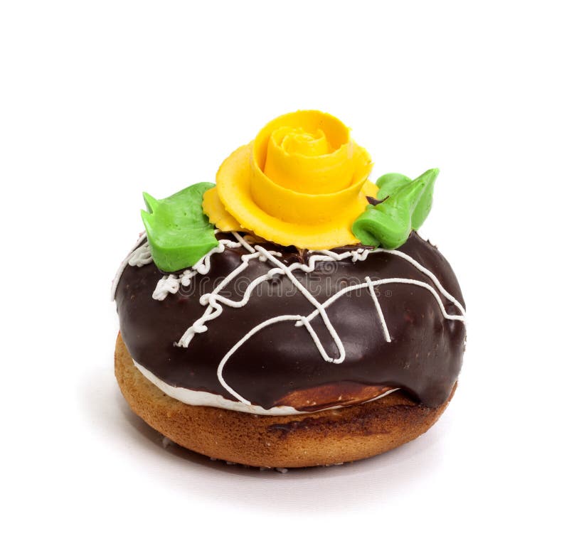 Taart met room met bloemen van boter stock afbeelding