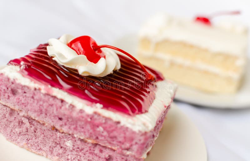Cake with Mousse Whipping Cream and Cherry on Top Stock Image Image