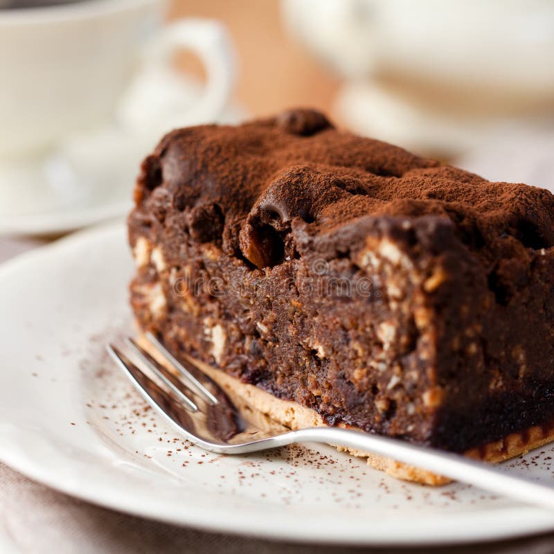 Closeup of chocolate cake with coco powder. Closeup of chocolate cake with coco powder